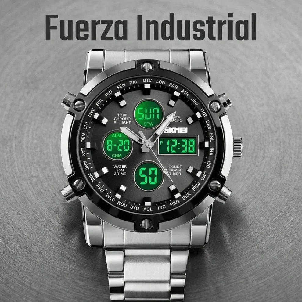 Estilo deportivo masculino con pantalla analogica y digital